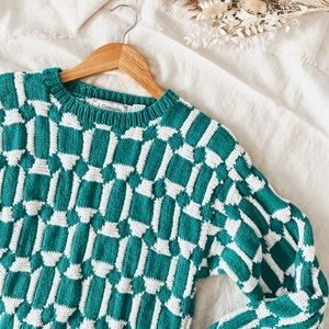 Vintage teal checkered sweater